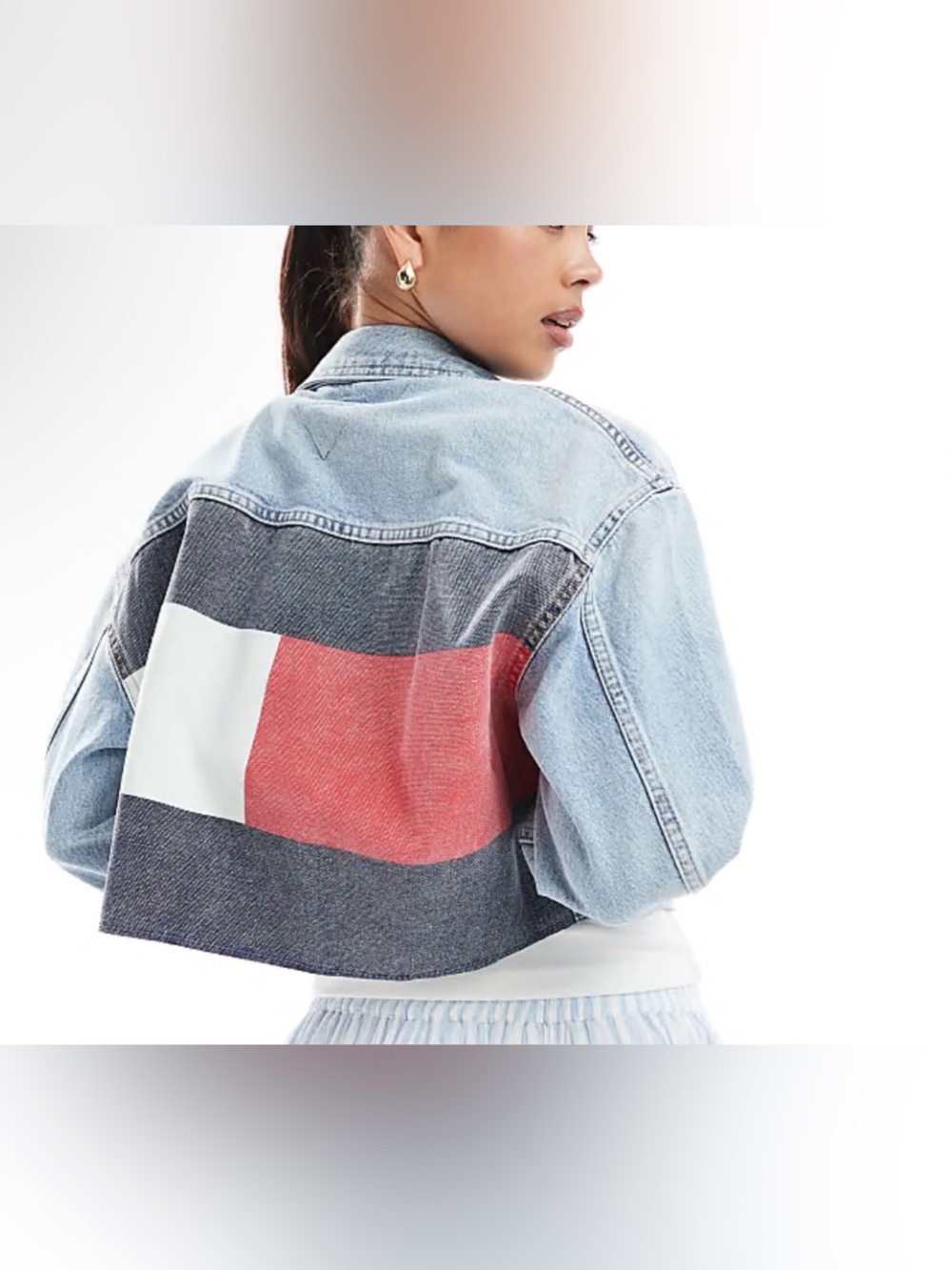 Tommy Hilfiger Women’s Color-block Cropped Frayed Hem Trucker Denim Jacket